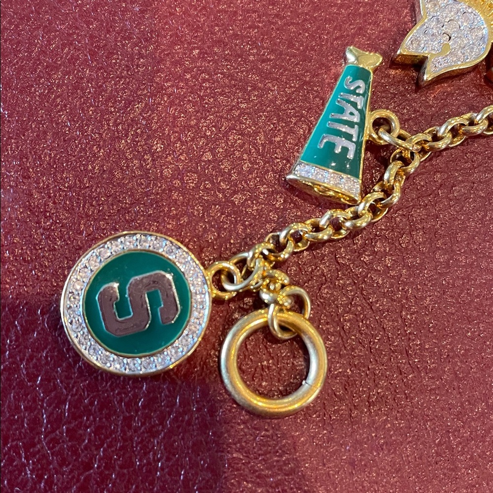 Michigan State Spartans Charm Bracelet Football Stamped - Picture 2 of 7